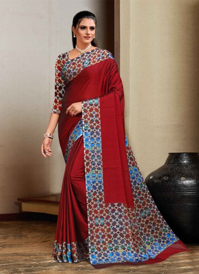 Modernistic Printed Red Faux Chiffon Saree