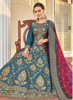 Modernistic Teal Weaving Jacquard Readymade Anarkali Salwar Suit