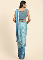 Modest Aqua Blue Satin Silk Trendy Saree