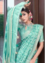 Modest Border Banarasi Silk Turquoise Designer Saree