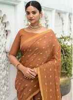 Modest Cotton Beige Weaving Classic Designer Saree