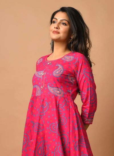 Modest Cotton Hot Pink Printed Gown 