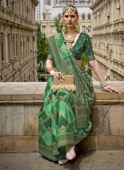 Modest Green Fancy Silk Trendy Saree