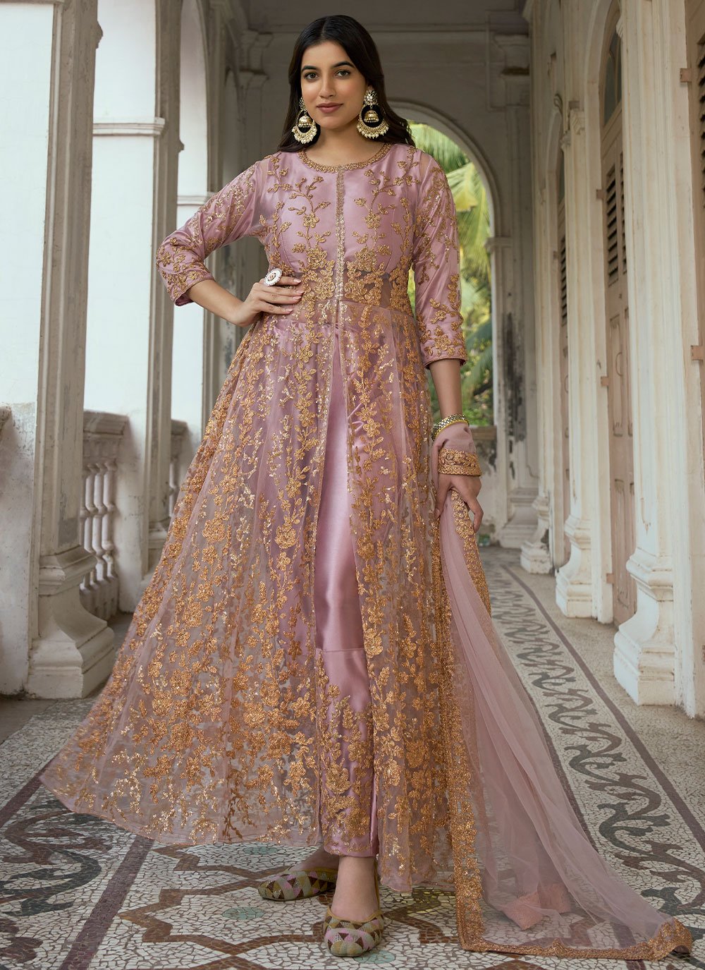 Modest Net Pink Embroidered Trendy Salwar Kameez