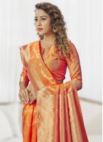 Modest Orange Weaving Jacquard Silk Traditional Saree