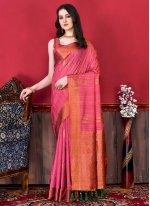 Modest Pink Katan Silk Trendy Saree