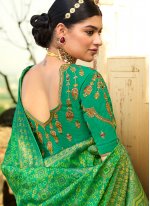 Modest Resham Silk Green Designer Traditional Saree