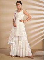 Modest Sequins White Georgette Designer Palazzo Salwar Kameez