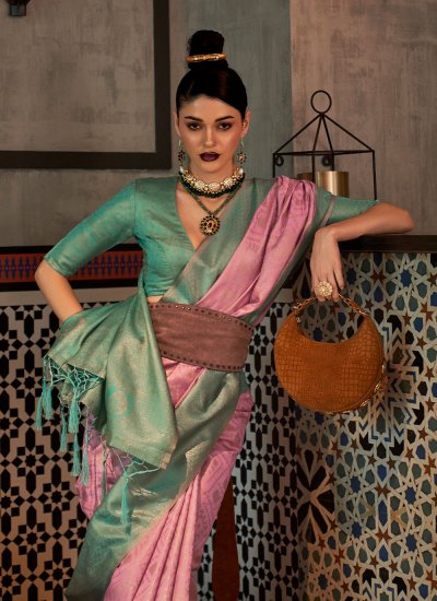 Modest Weaving Purple and Sea Green Contemporary Saree