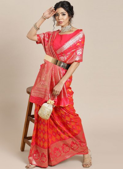 Modish Banarasi Silk Embroidered Pink Classic Saree