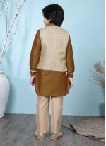 Modish Jacquard Work Cotton Silk Brown Kurta Payjama With Jacket