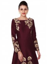 Modish Maroon Party Floor Length Gown