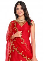 Modish Net Embroidered Red Jacket Style Salwar Kameez