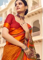 Modish Orange Print Patola Silk  Traditional Designer Saree
