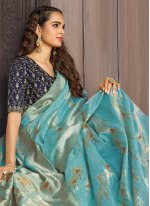 Monumental Silk Blue Weaving Classic Designer Saree