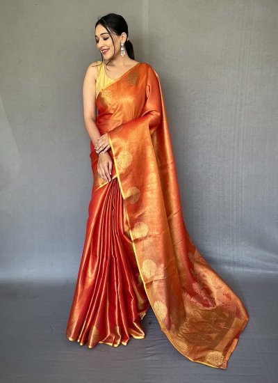 Monumental Silk Orange Weaving Trendy Saree