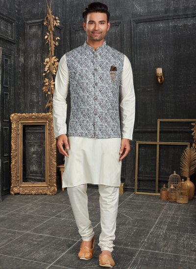 Multi Colour and Off White Cotton Kurta Payjama With Jacket