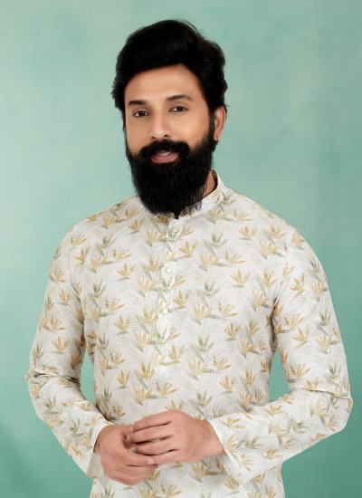 Multi Colour and Off White Digital Print Mehndi Kurta Pyjama