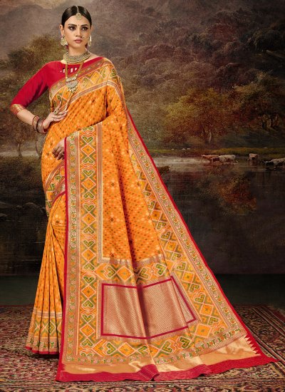 Multi Colour and Yellow Engagement Banarasi Silk Silk Saree