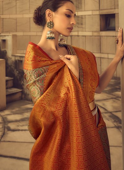 Multi Colour Banarasi Silk Weaving Trendy Saree