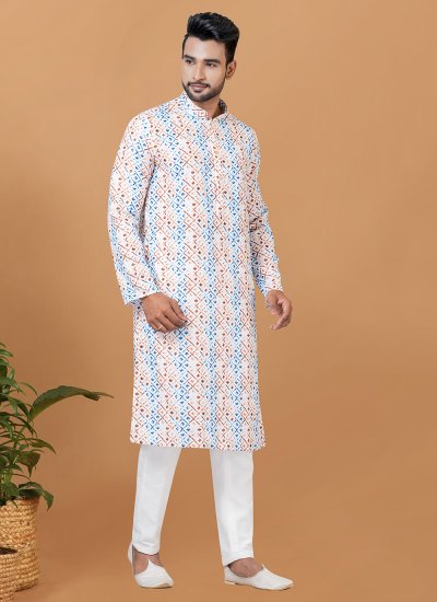 Multi Colour Cotton Digital Print Kurta Pyjama