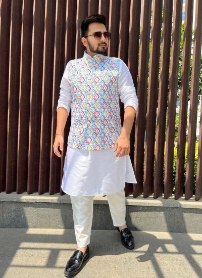 Multi Colour Cotton Embroidered Nehru Jackets