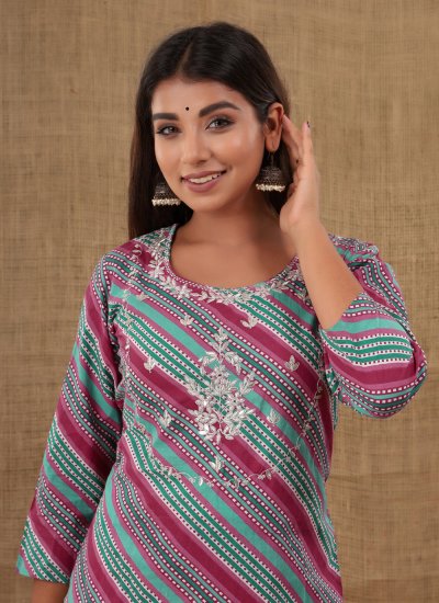 Multi Colour Cotton Embroidered Party Wear Kurti