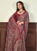Multi Colour Crepe Silk Printed Classic Saree