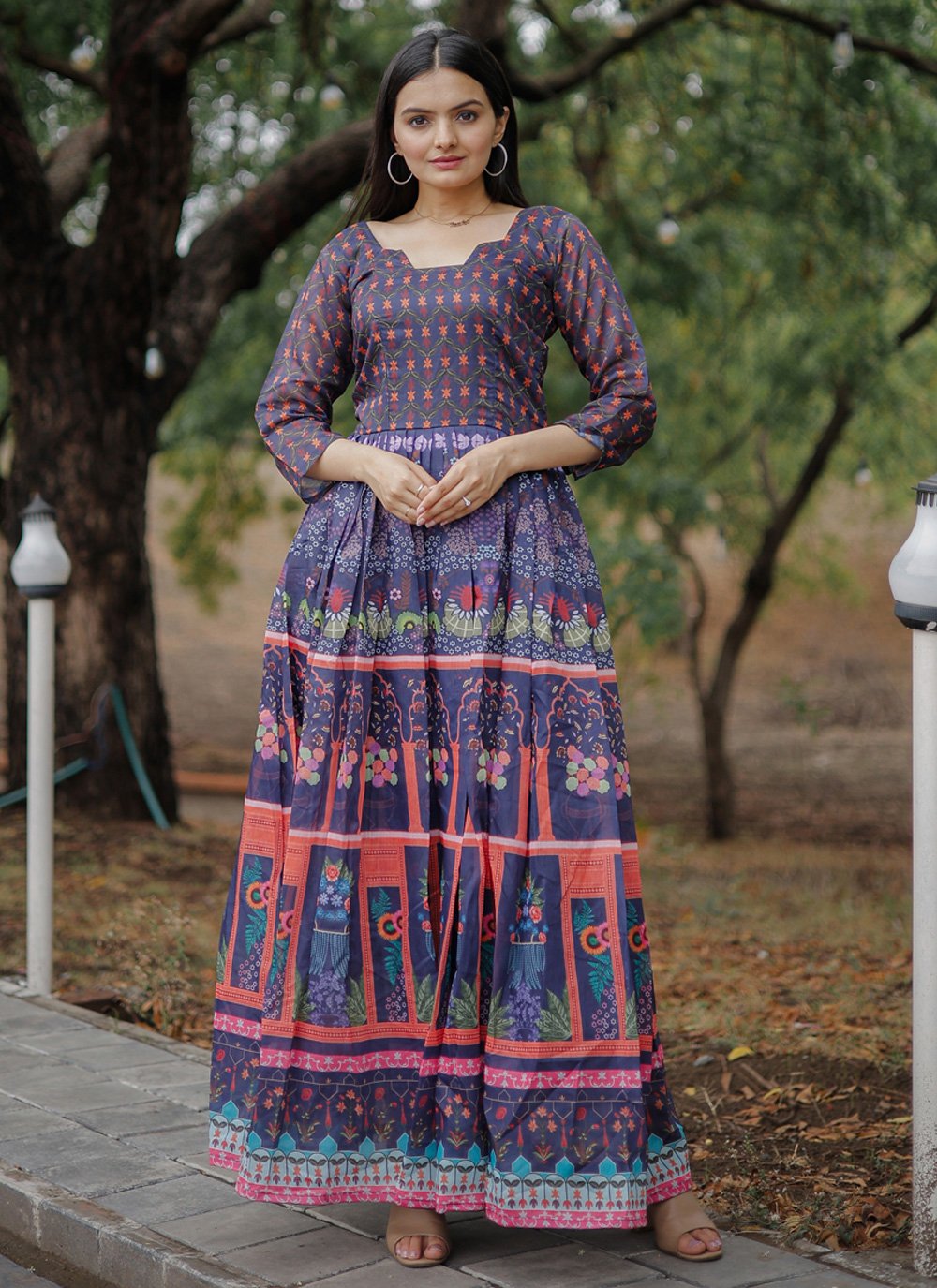 Multi Colour Digital Print Festival Trendy Gown