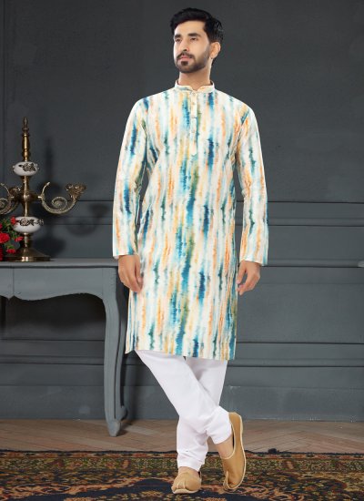 Multi Colour Digital Print Silk Kurta Pyjama