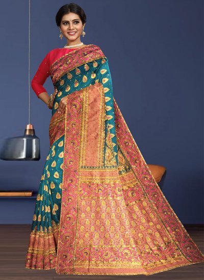 Multi Colour Embroidered Classic Saree