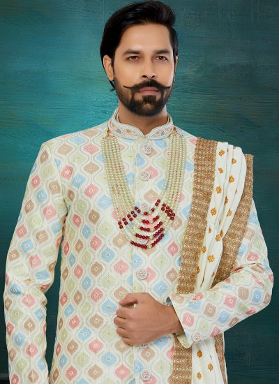 Multi Colour Embroidered Lucknowi Indo Western Sherwani