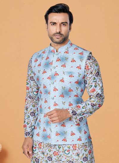Multi Colour Embroidered Polyester Kurta Payjama With Jacket