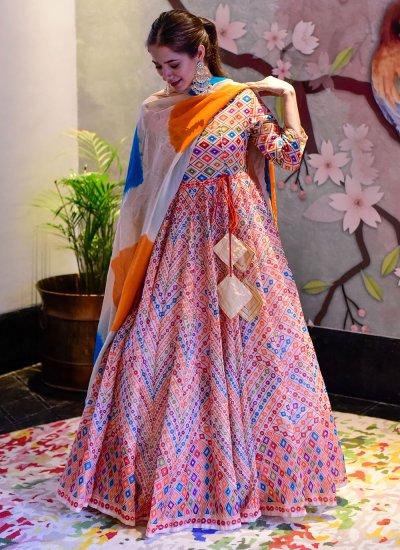 Multi Colour Festival Cotton Silk Designer Gown