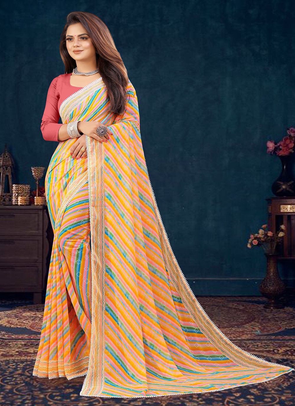 Buy Multicolor Printed Georgette Sarees Online at Best Prices on  UdaipurBazar.com - Shop online women fashion, indo-western, ethnic wear,  sari, suits, kurtis, watches, gifts.