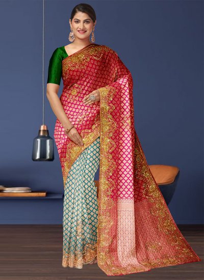 Multi Colour Kanjivaram Silk Embroidered Contemporary Saree