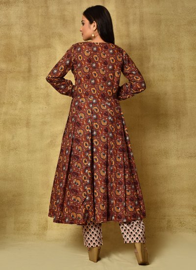 Multi Colour Mehndi Cotton Silk Readymade Anarkali Salwar Suit