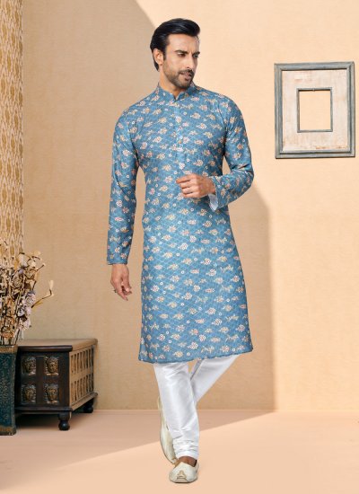 Multi Colour Mehndi Fancy Fabric Kurta Pyjama