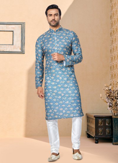 Multi Colour Mehndi Fancy Fabric Kurta Pyjama