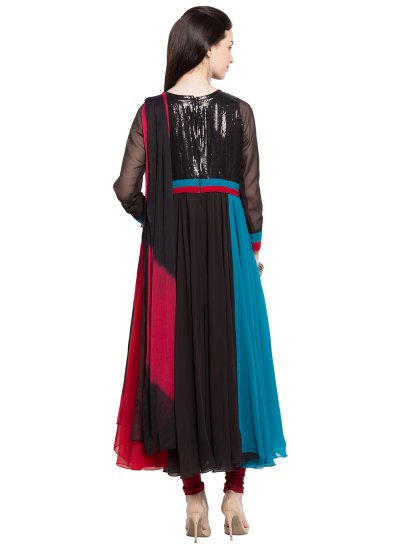 Multi Colour Patchwork Faux Georgette Readymade Anarkali Salwar Suit