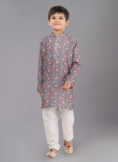 Multi Colour Polyester Engagement Kurta Pyjama