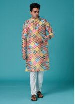 Multi Colour Printed Ceremonial Kurta Pyjama
