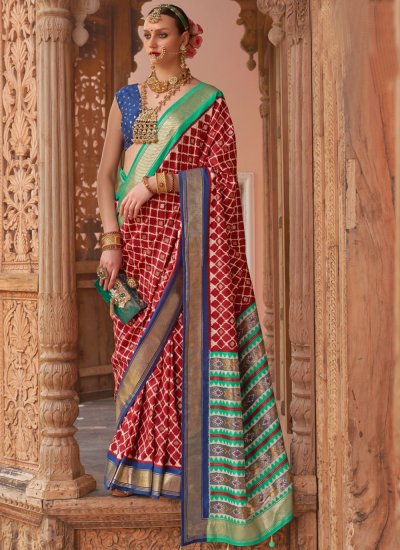 Multi Colour Printed Silk Classic Saree