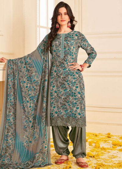 Shop Zesty Cotton Satin Multi Colour Embroidered Work Churidar Designer Suit  Online : 44292