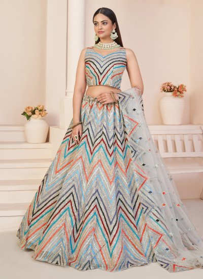 Multi Colour Sequins Net Designer Lehenga Choli