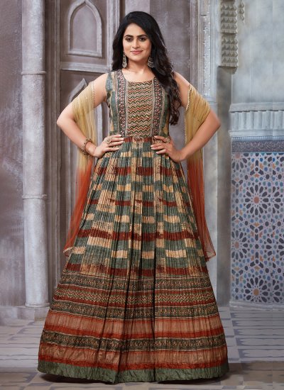 Multi Colour Silk Floor Length Gown