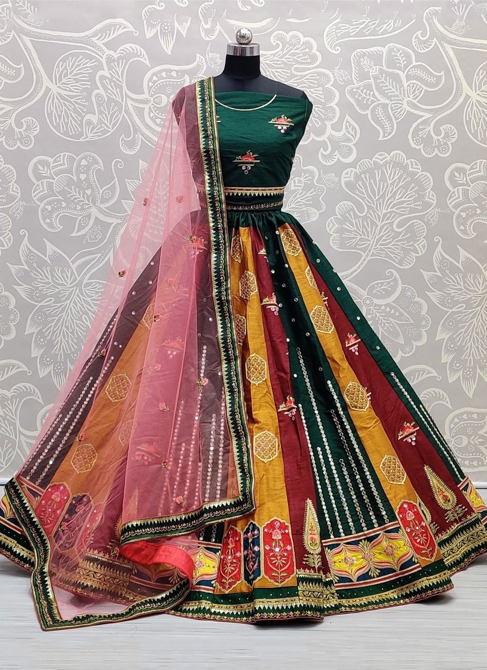 Multi Colour Silk Digital Print Lehenga Choli for Mehndi-vietvuevent.vn