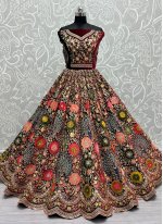 Multi Colour Velvet Wedding Trendy Lehenga Choli