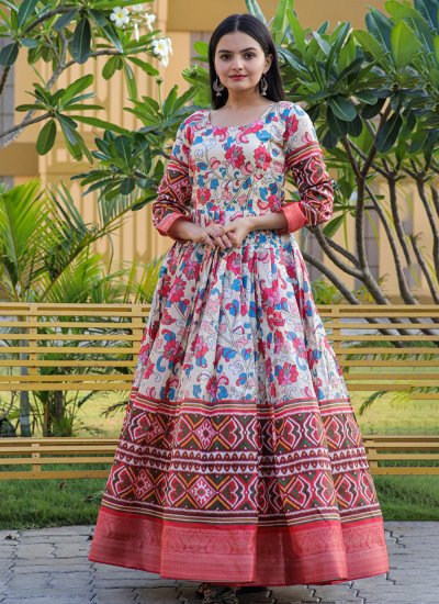 Multi Colour Weaving Banarasi Silk Floor Length Gown