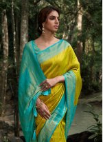 Multi Colour Woven Mehndi Trendy Saree